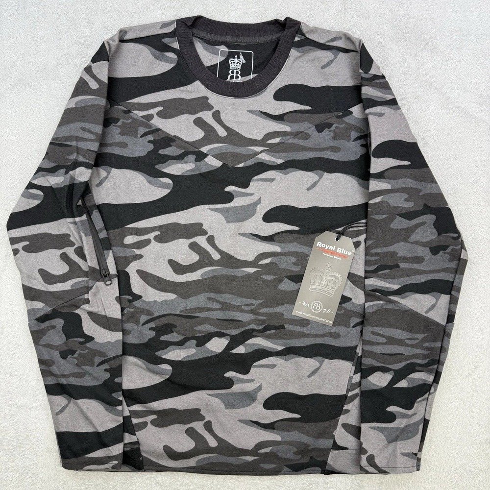 Royal Blue‎ Shirt Mens Camo Long Sleeve T-Shirt Zip Pocket Streetwear 2XL